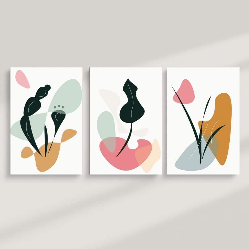 Abstract Botanical Color Shapes – Boho Canvas Wall Art ()