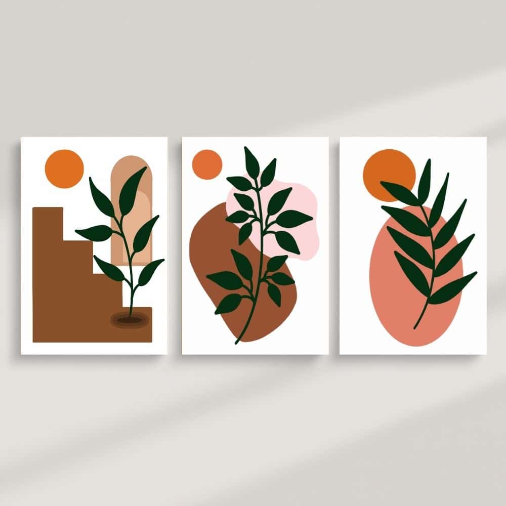 Abstract Botanical Earth Tones – Boho Canvas Wall Art ()