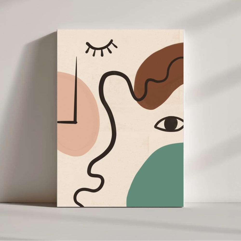 Abstract Face in Earthy Tones – Boho Canvas Wall Art ()