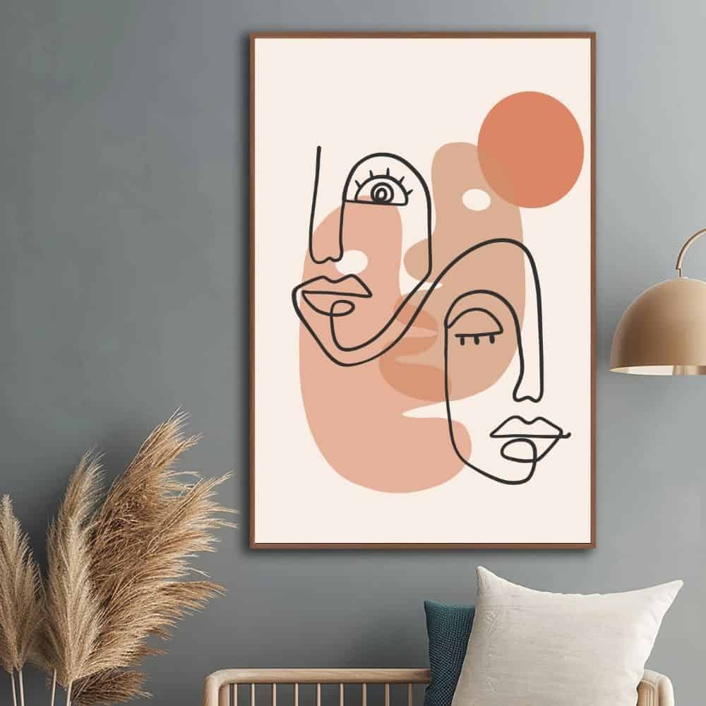 Abstract Faces in Sunset Tones – Boho Canvas Wall Art ()
