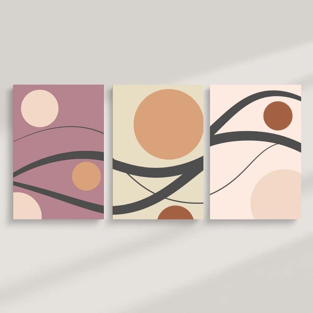 Abstract Lines & Sunset Circles – Boho Canvas Wall Art ()