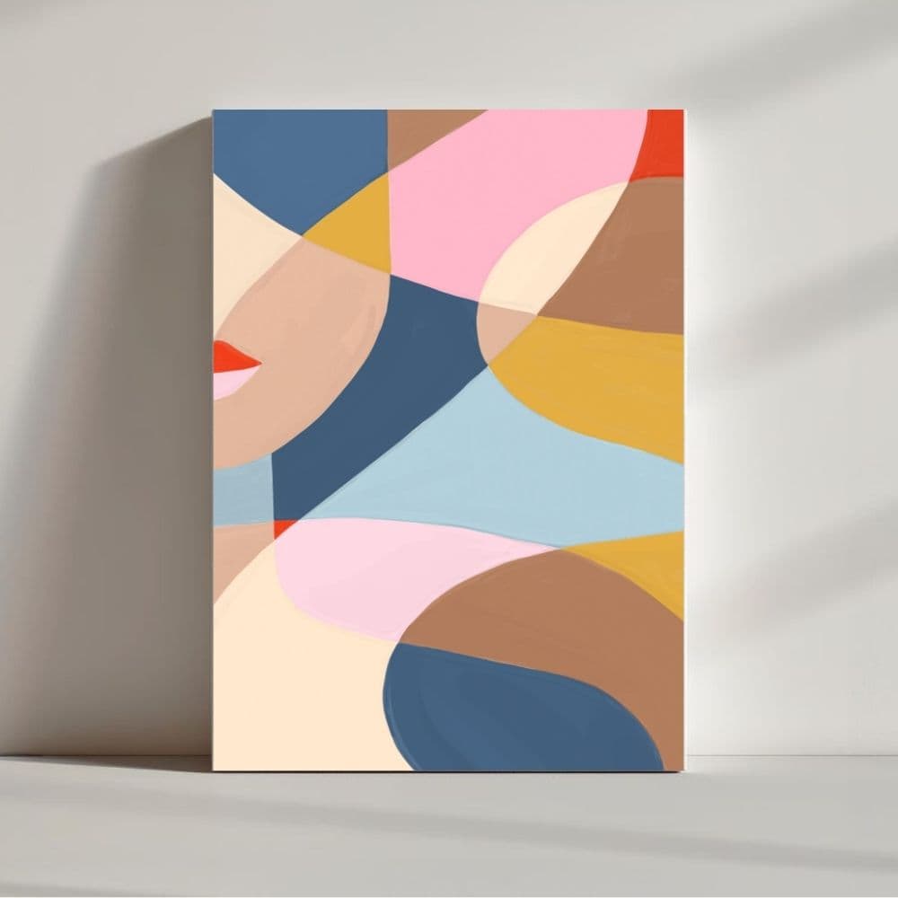 Abstract Woman in Colorful Blocks – Boho Canvas Wall Art ()