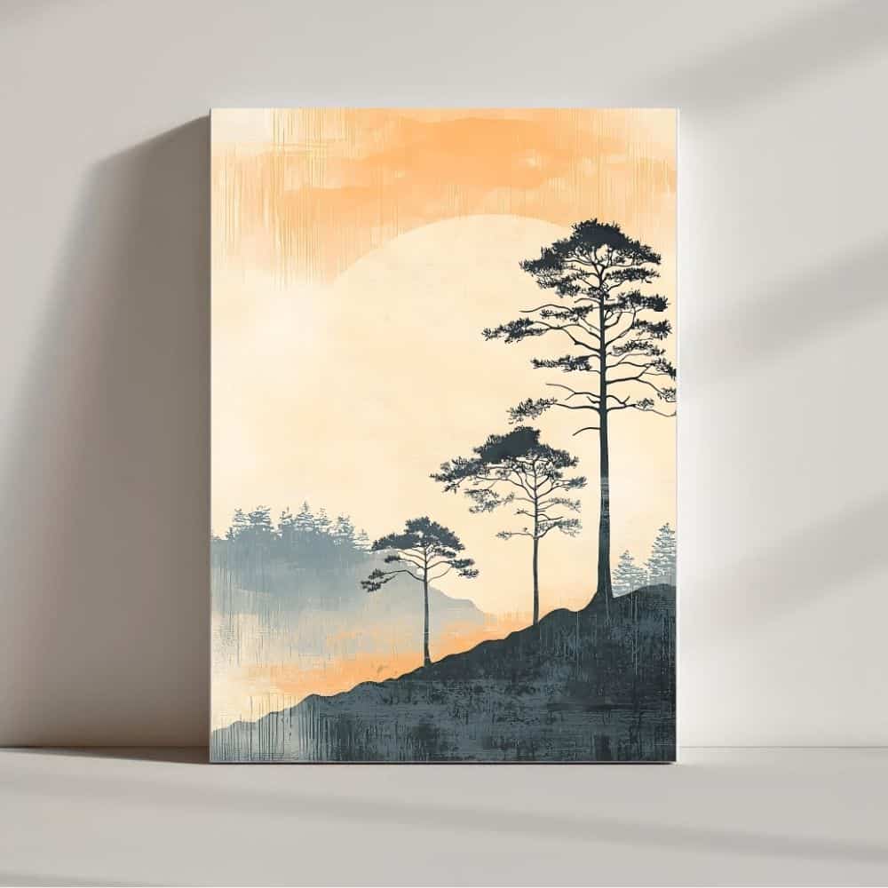 Amber Dawn Pinescape – Boho Canvas Wall Art ()