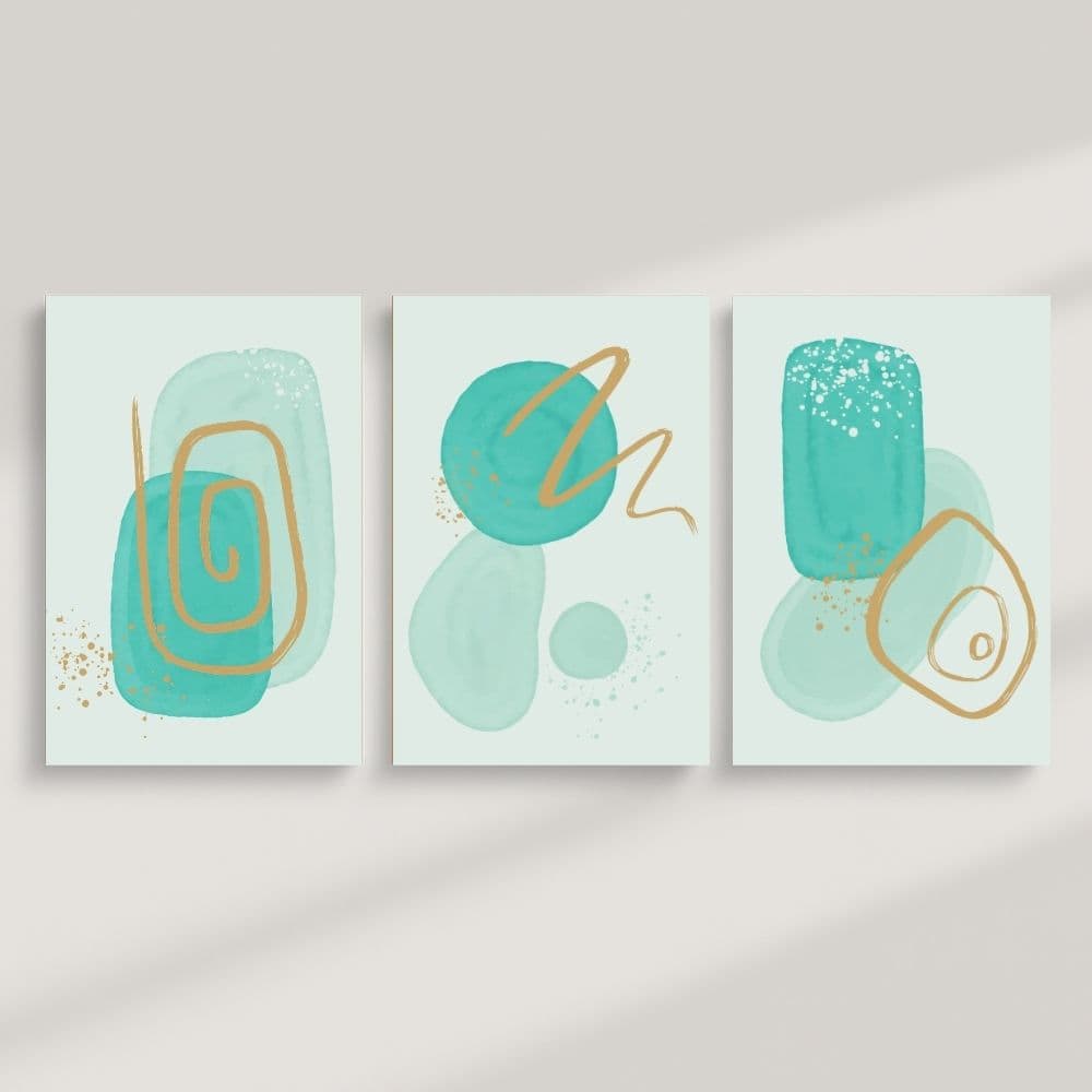 Aqua Energy Abstract Shapes – Boho Canvas Wall Art ()
