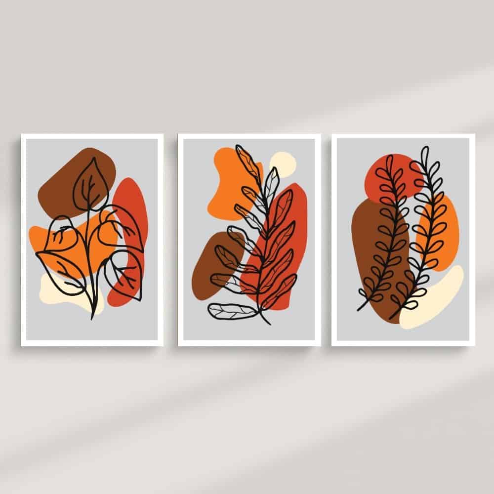 Autumn Botanical Line Art Trio – Boho Canvas Wall Art ()