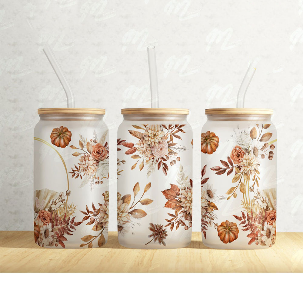 Autumn Florals & Rustic Harvest – Boho Clear Glass Can ()