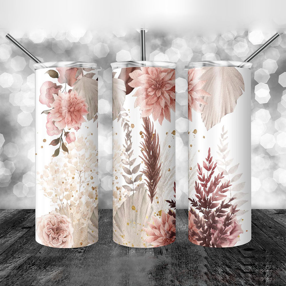 Blush Elegance & Autumn Florals – Boho Skinny Tumbler