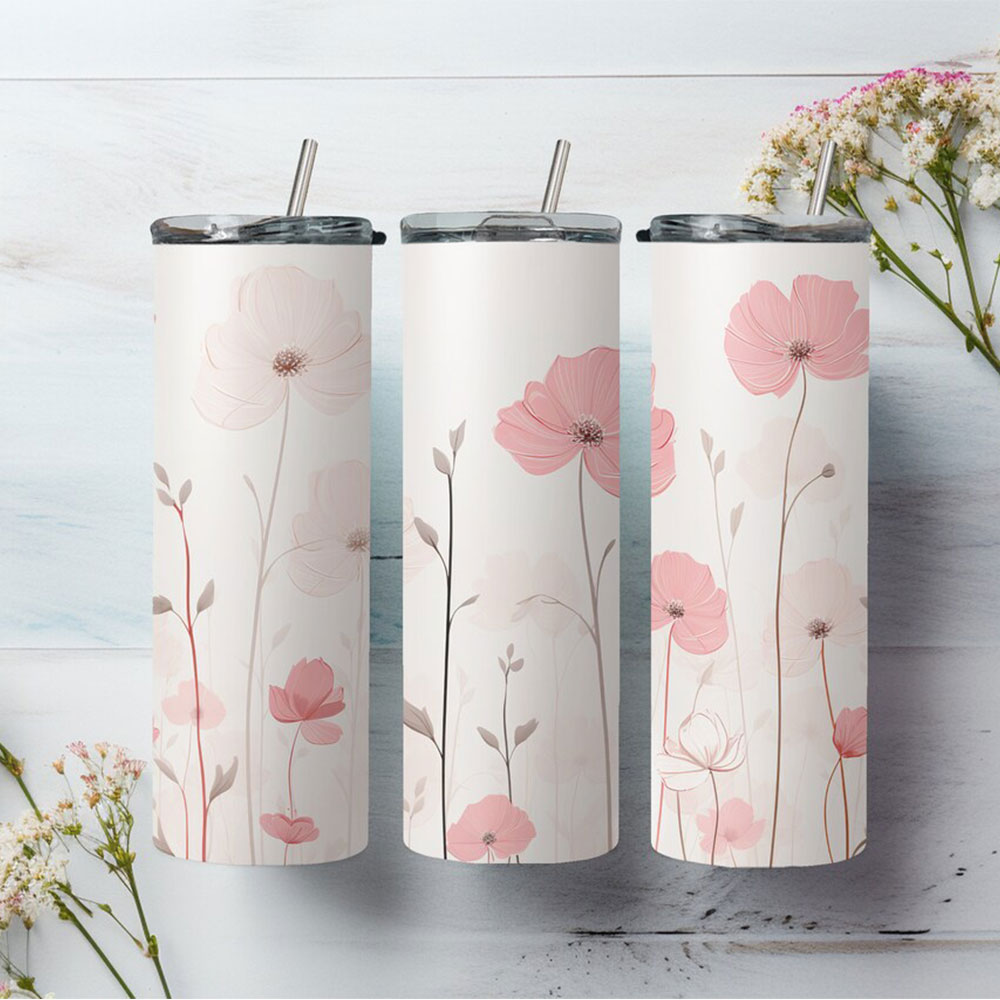 Blush Meadow Whisper Blooms – Boho Skinny Tumbler ()