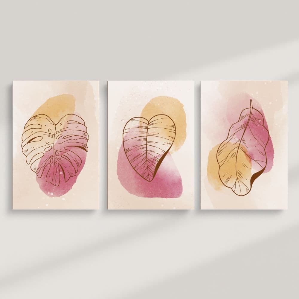 Blush & Ochre Leaf Harmony – Boho Canvas Wall Art ()