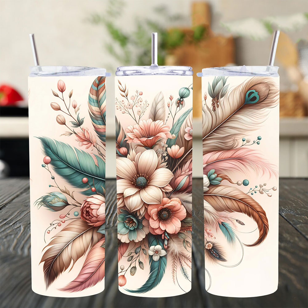Boho Bloom & Feather Whispers – Boho Skinny Tumbler