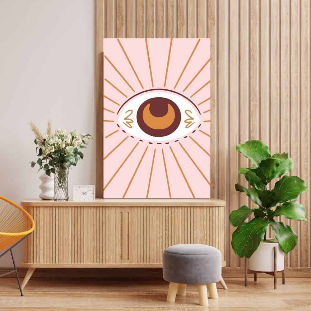 Boho Evil Eye Wall Art – Pink Radiance for Protection & Style ()
