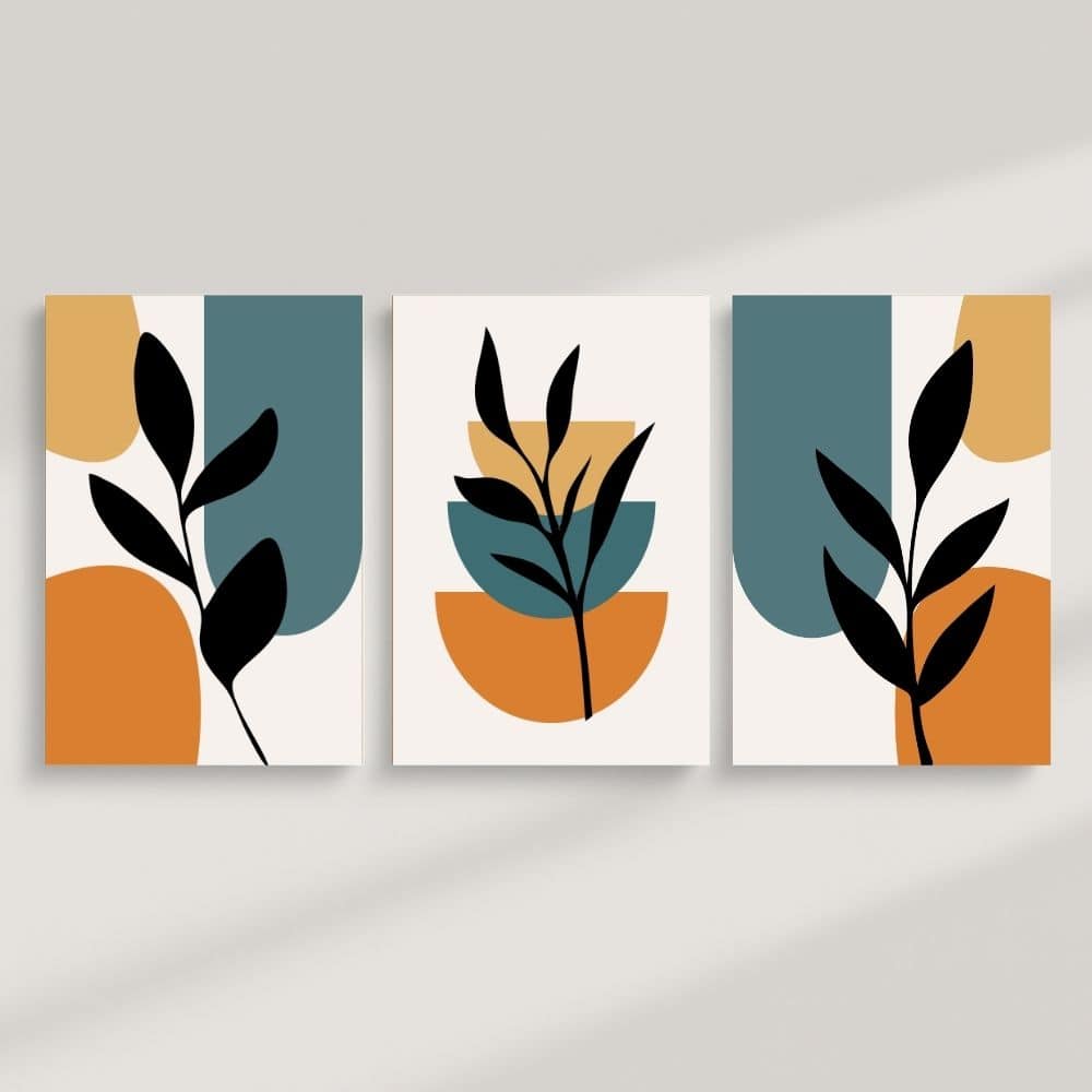 Bold Botanical Shapes & Leaves – Boho Canvas Wall Art ()