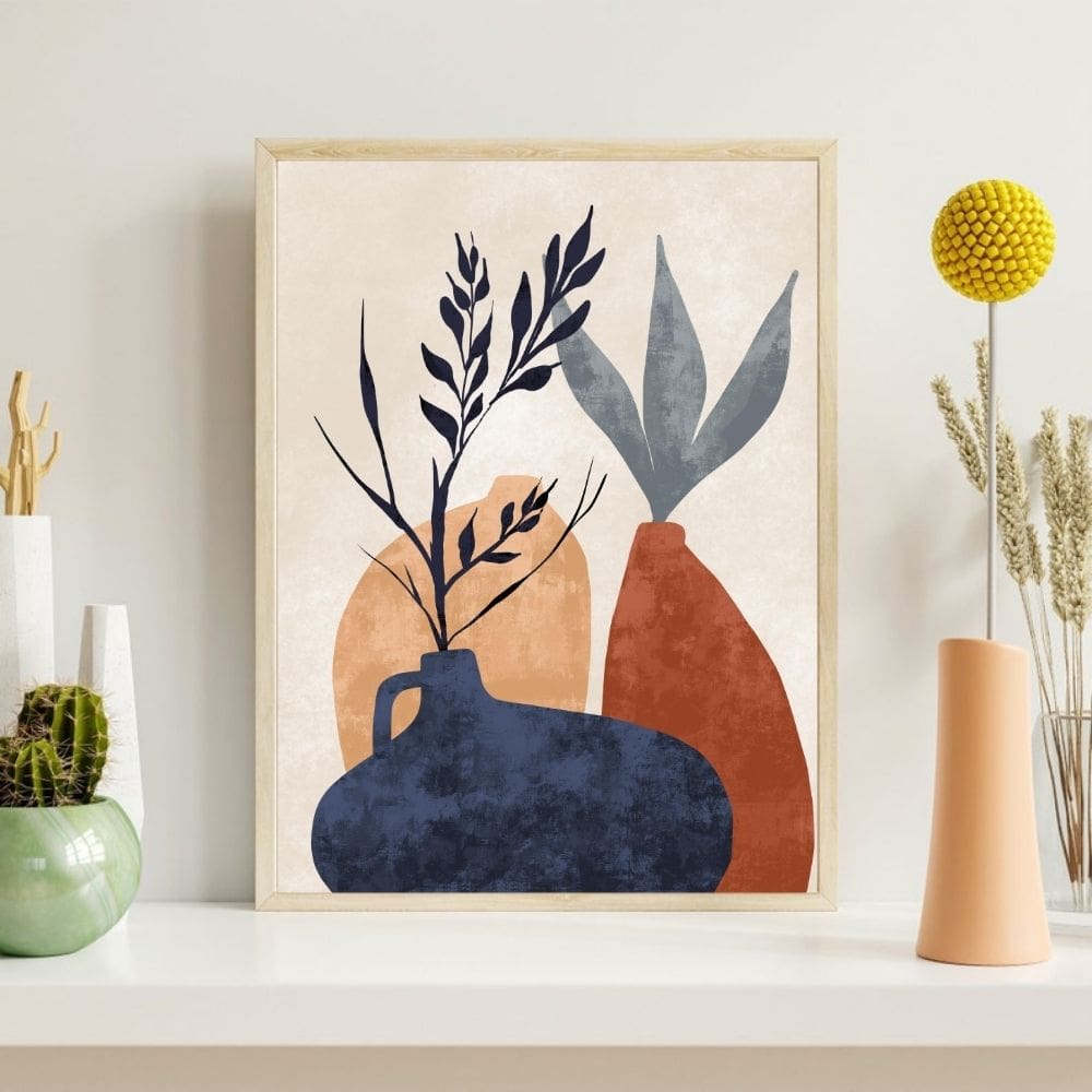 Bold Vases & Botanical Silhouettes – Boho Canvas Wall Art ()