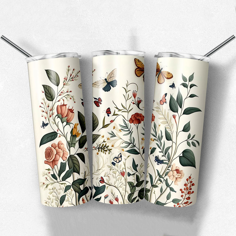 Botanical Garden & Butterfly Whispers – Boho Skinny Tumbler