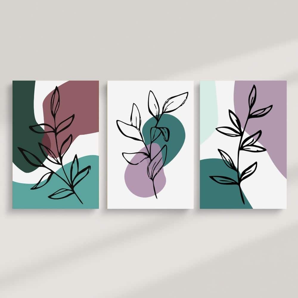 Botanical Line Art in Cool Hues – Boho Canvas Wall Art ()