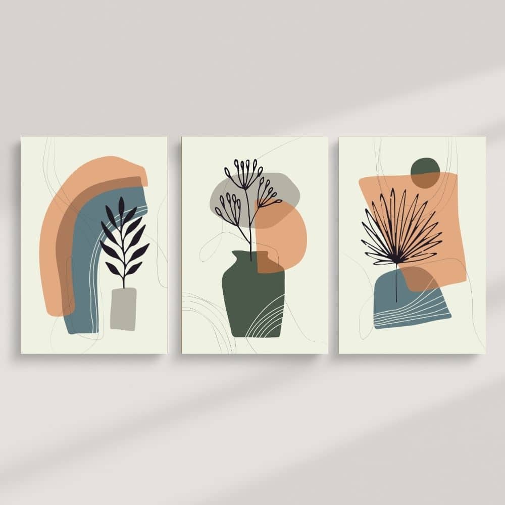 Botanical Vases with Abstract Shapes – Boho Canvas Wall Art ()