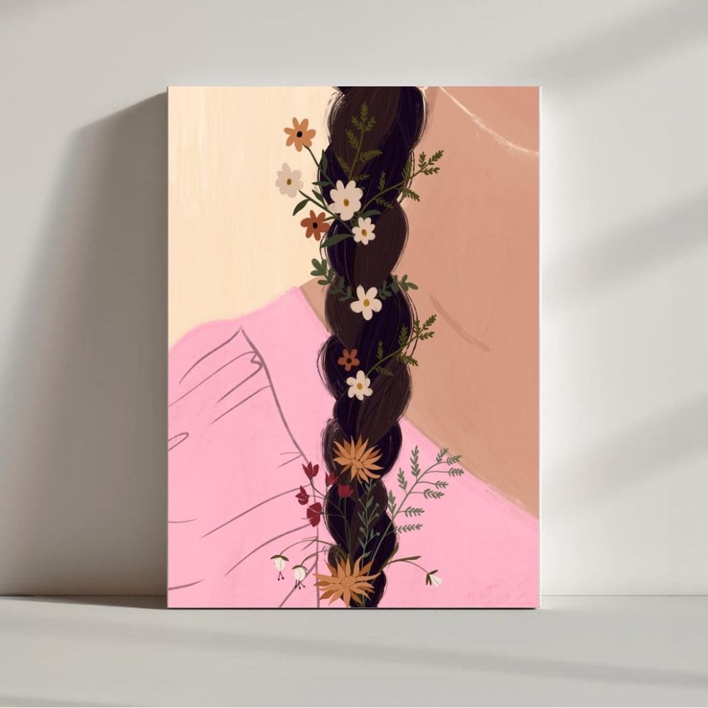 Braided Hair with Wildflowers – Boho Canvas Wall Art ()