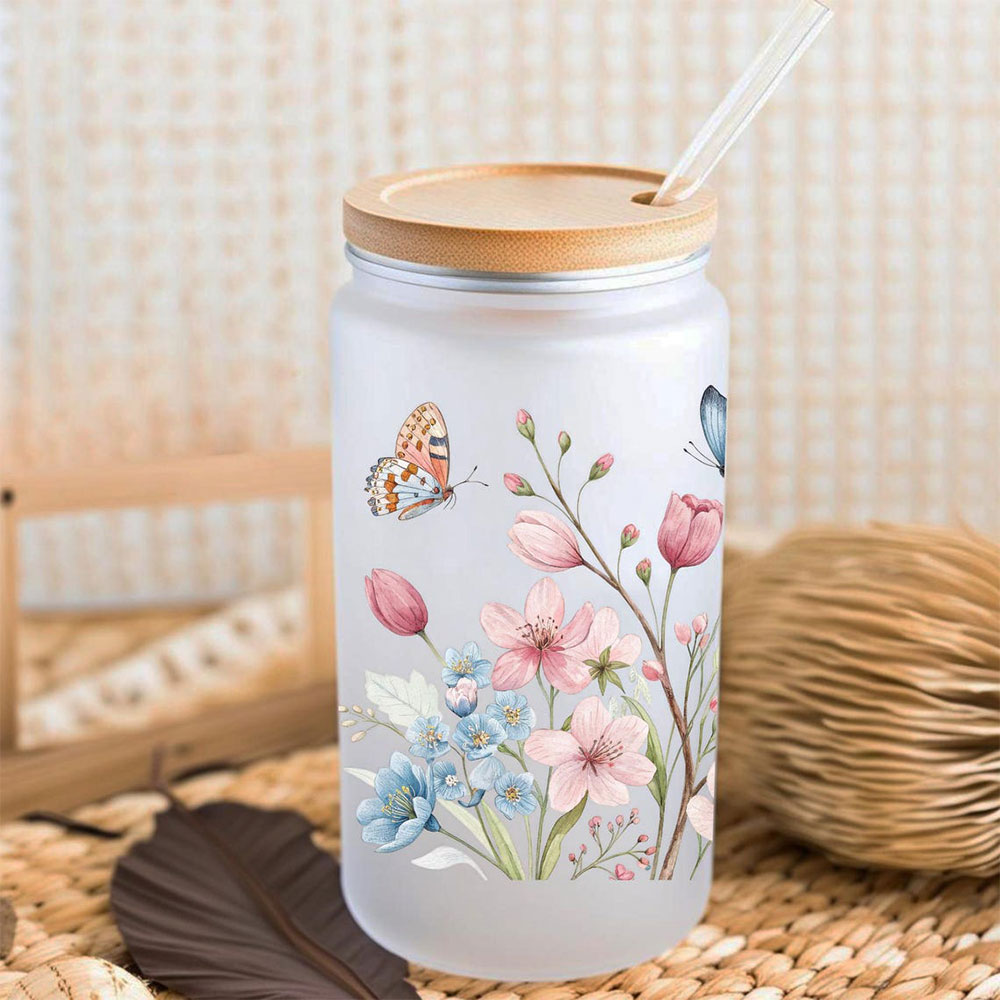 Butterfly Garden Bloom – Boho Clear Glass Can ()