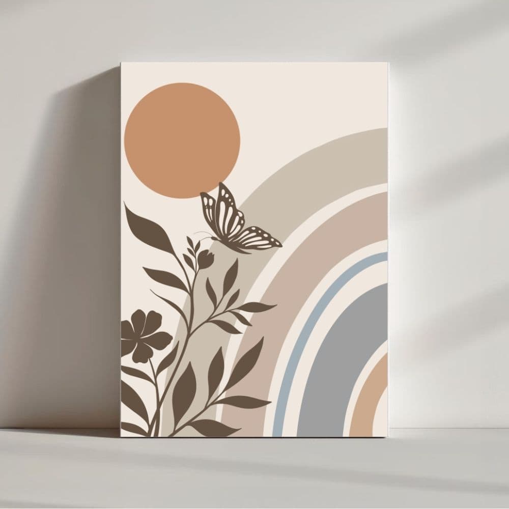 Butterfly Garden Under Boho Rainbow – Boho Canvas Wall Art ()