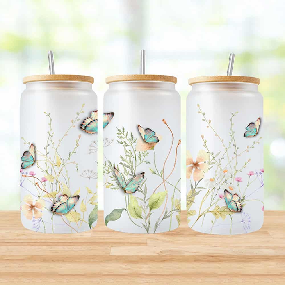 Butterfly Garden Whispers – Boho Clear Glass Can ()