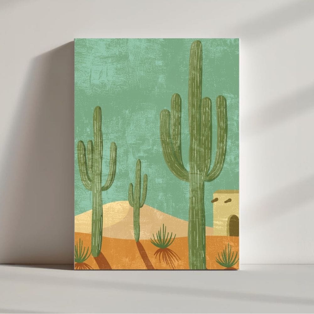 Cactus Solitude – Desert Adobe Boho Canvas Wall Art ()