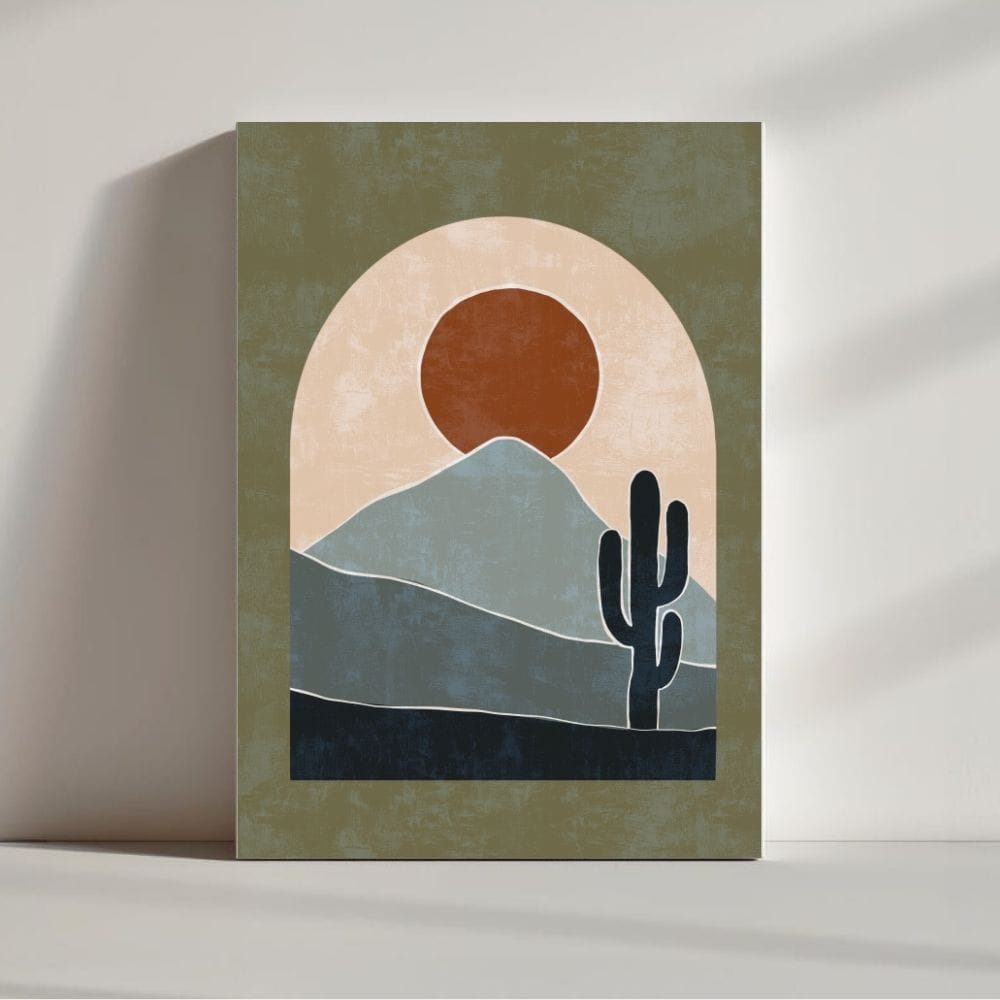 Cactus at Desert Sunset – Boho Canvas Wall Art ()