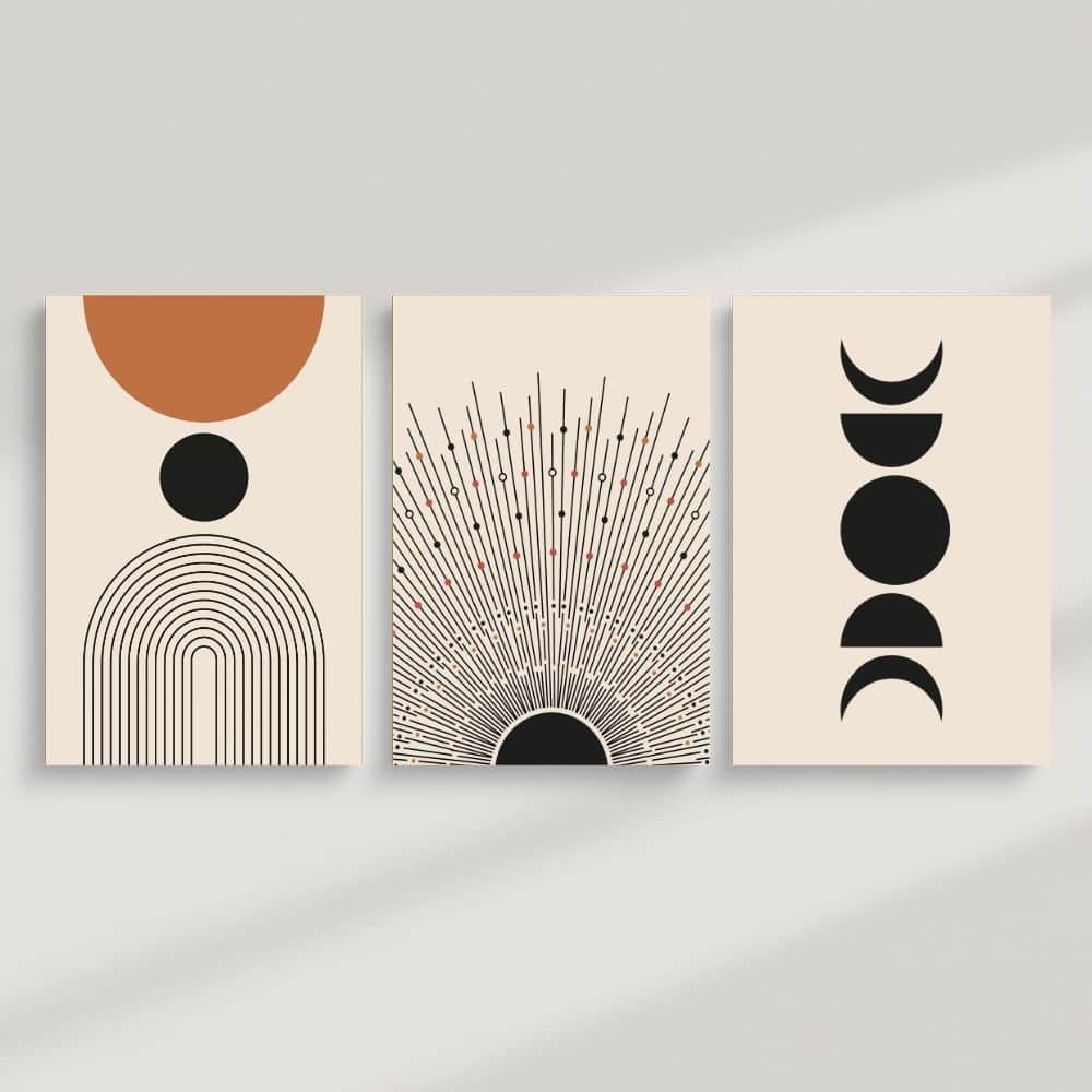 Celestial Geometry & Moon Phases – Boho Canvas Wall Art ()
