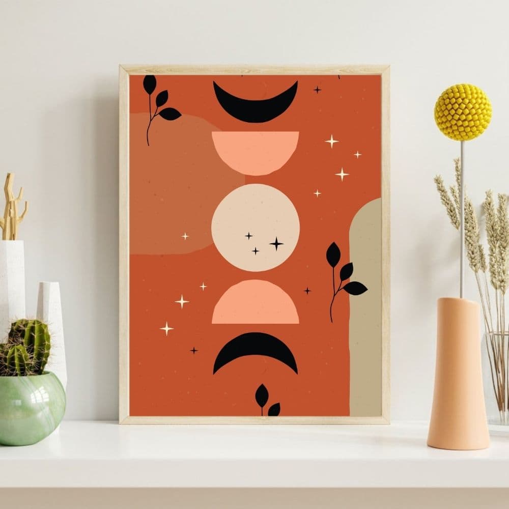 Celestial Phases & Abstract Botanicals – Boho Canvas Wall Art ()