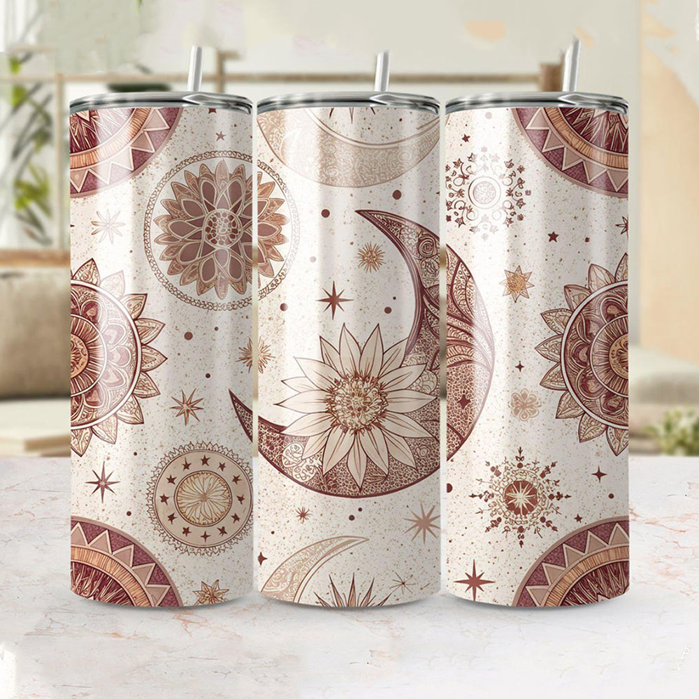 Celestial Sunflower & Moonscape – Boho Skinny Tumbler ()