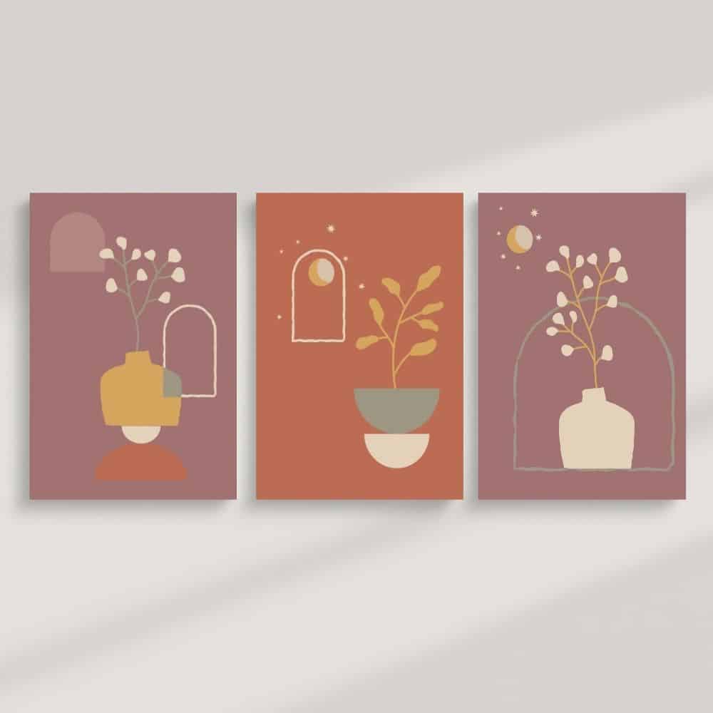 Celestial Vases & Moons – Boho Canvas Wall Art ()