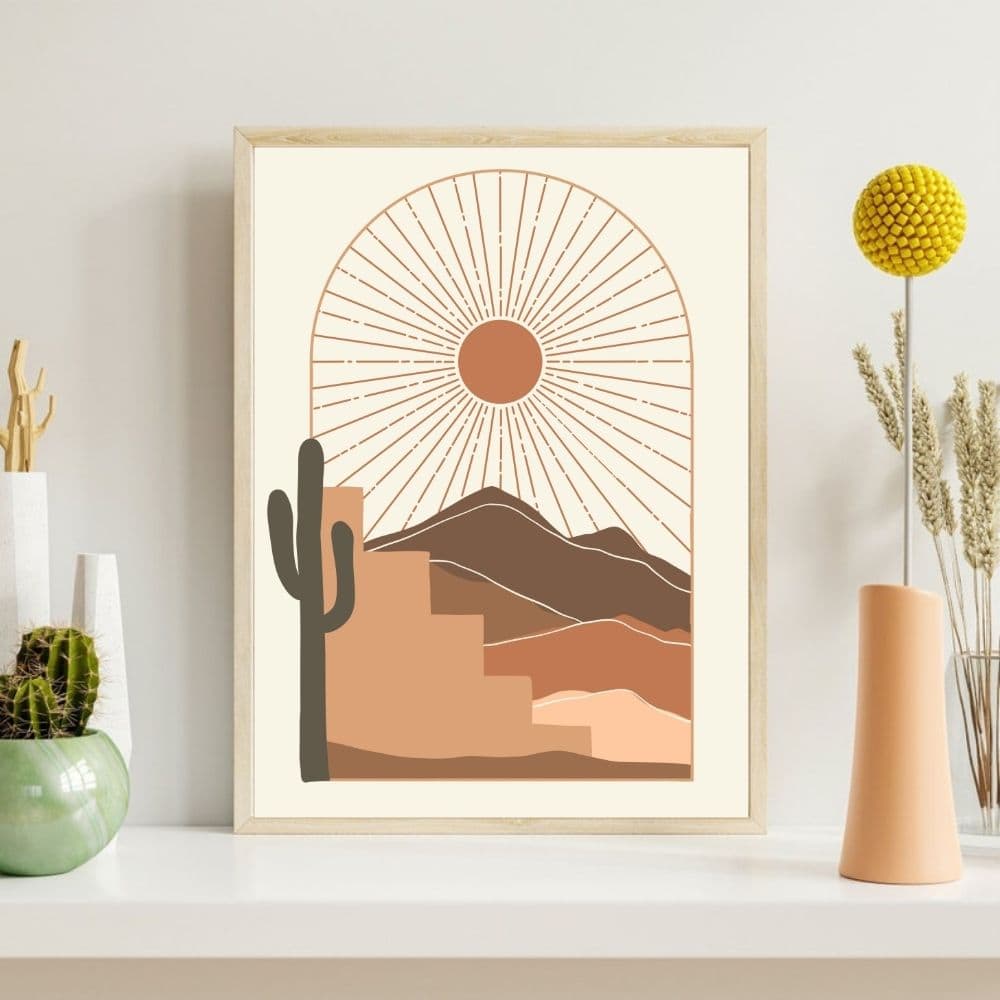 Desert Archway with Radiant Sun – Boho Canvas Wall Art ()