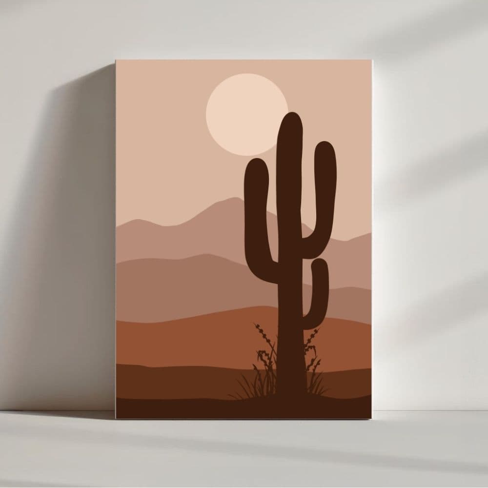 Desert Cactus at Sunset – Boho Canvas Wall Art ()