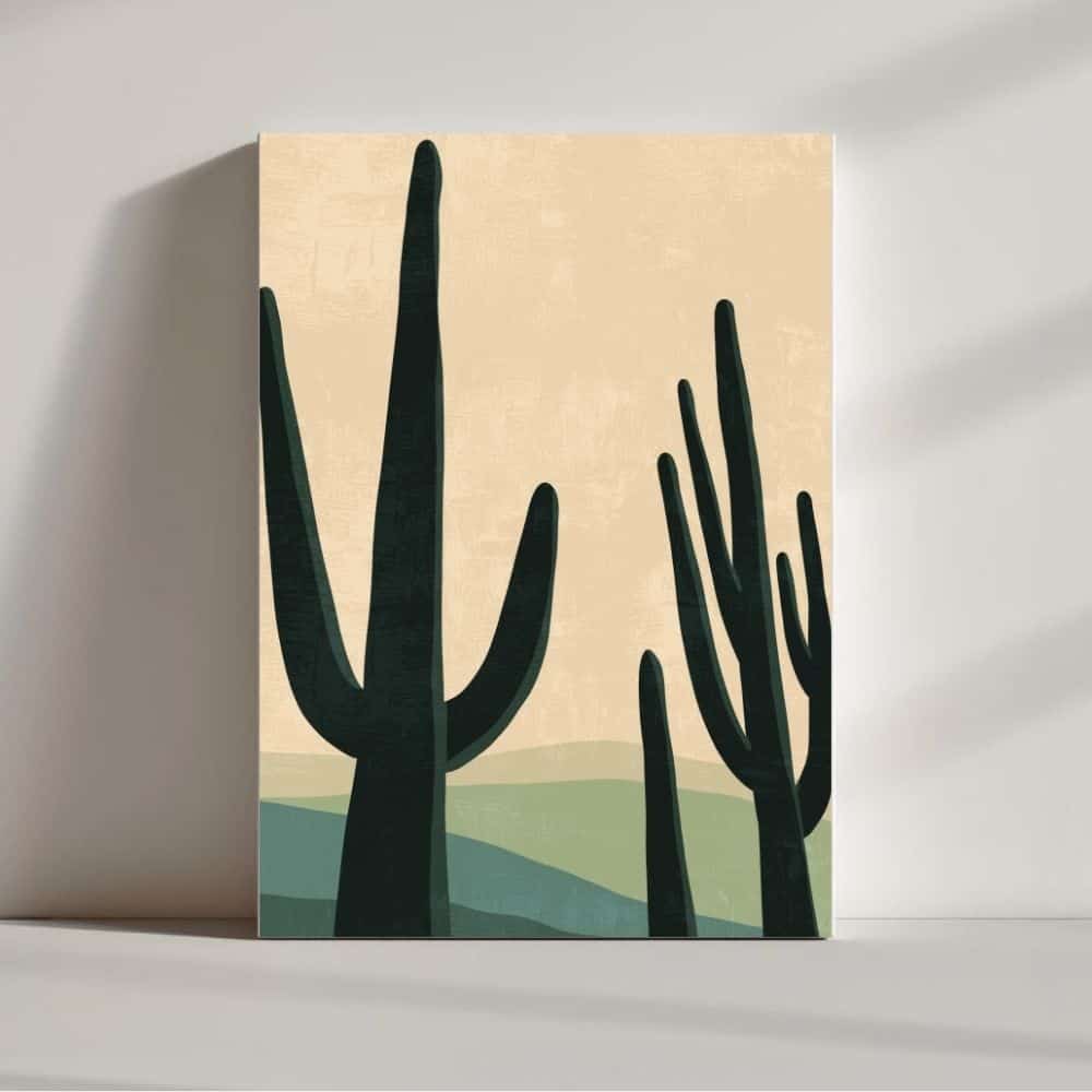 Desert Guardians – Boho Cactus Canvas Wall Art ()