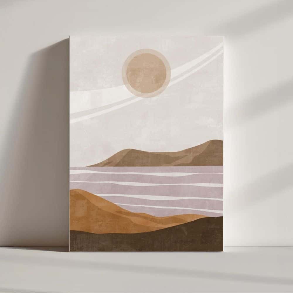 Desert Lake Sunset With Soft Waves – Boho Canvas Wall Art ()