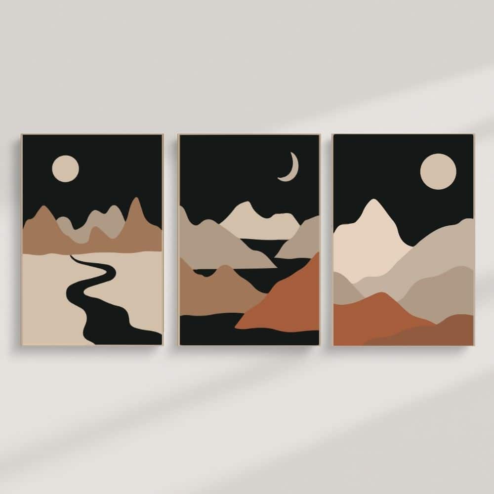 Desert Moonrise Mountainscape – Boho Canvas Wall Art ()