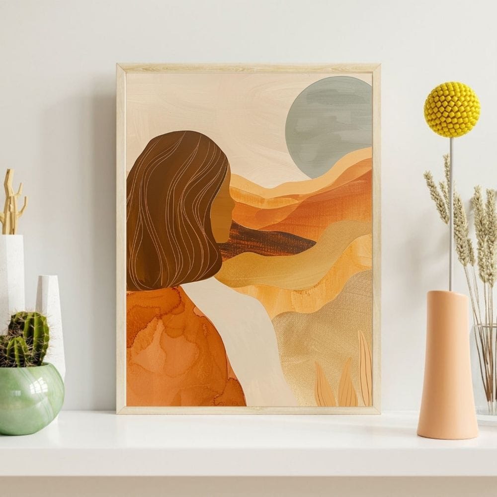 Desert Muse in Golden Silence – Boho Canvas Wall Art ()