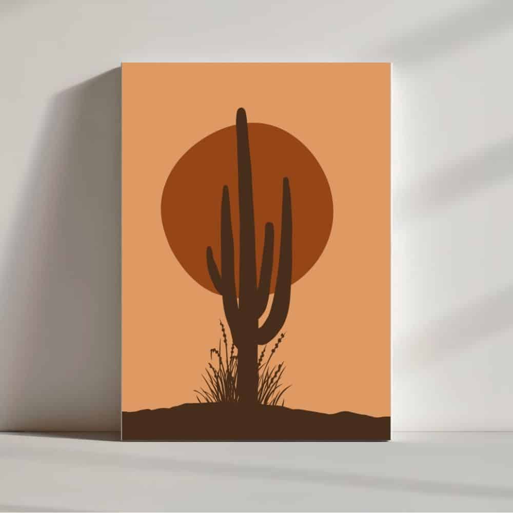 Desert Solitude – Boho Cactus Sunset Canvas Wall Art ()