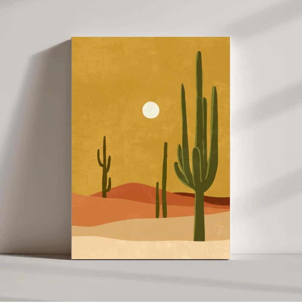 Desert Stillness – Minimalist Cactus Canvas Wall Art ()
