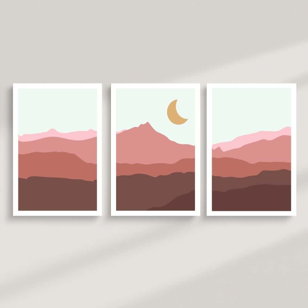Desert Sunset Landscape Trio – Boho Canvas Wall Art ()