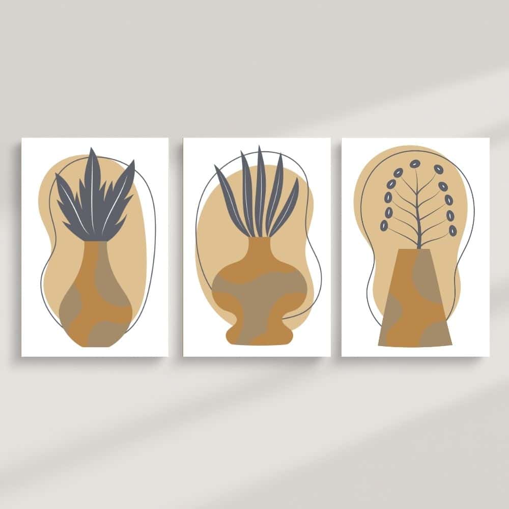 Desert Vases with Tribal Leaf Forms – Boho Canvas Wall Art ()