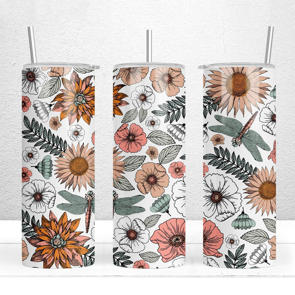 Dragonfly Garden & Bold Florals – Boho Skinny Tumbler