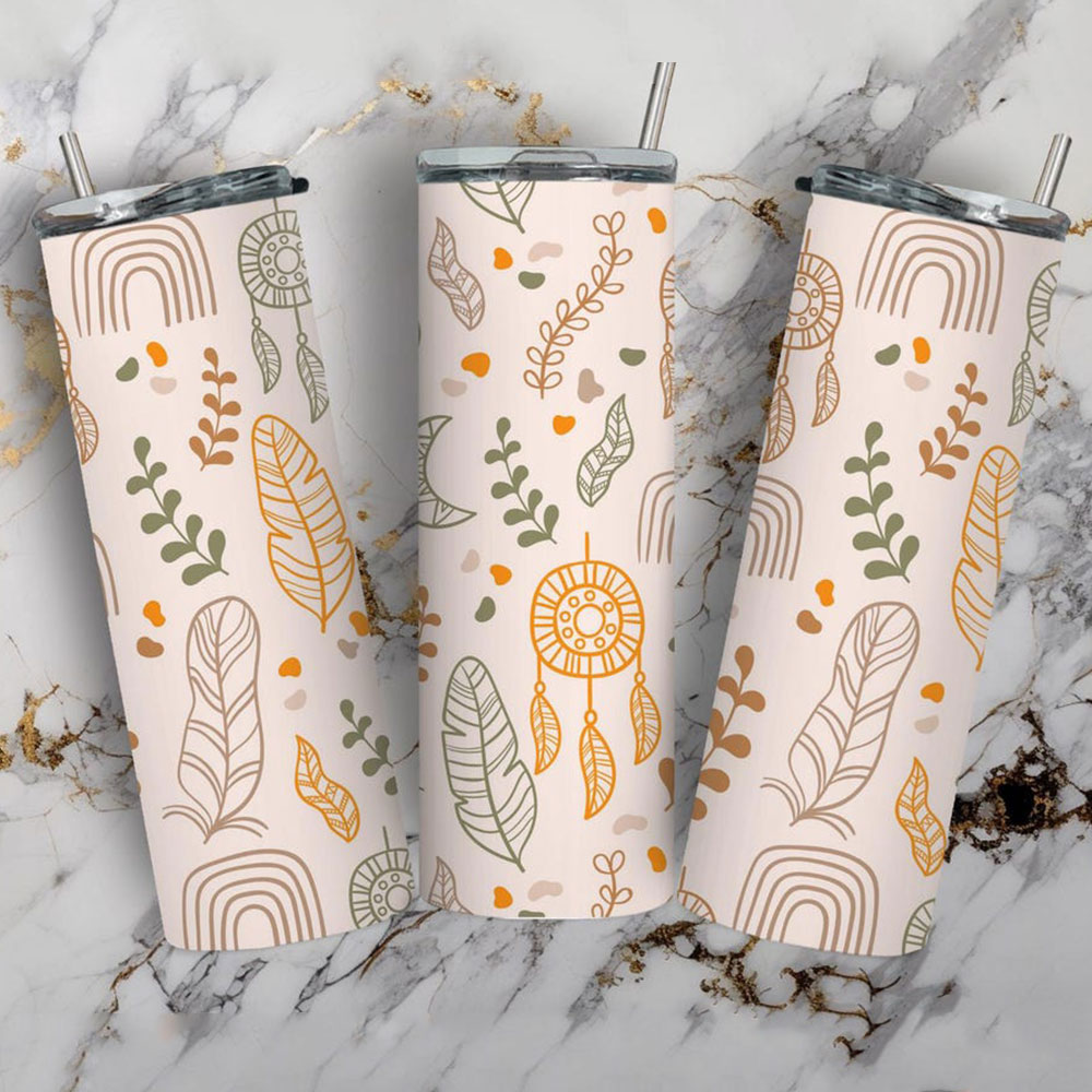 Dreamcatcher & Desert Leaves Harmony – Boho Skinny Tumbler ()