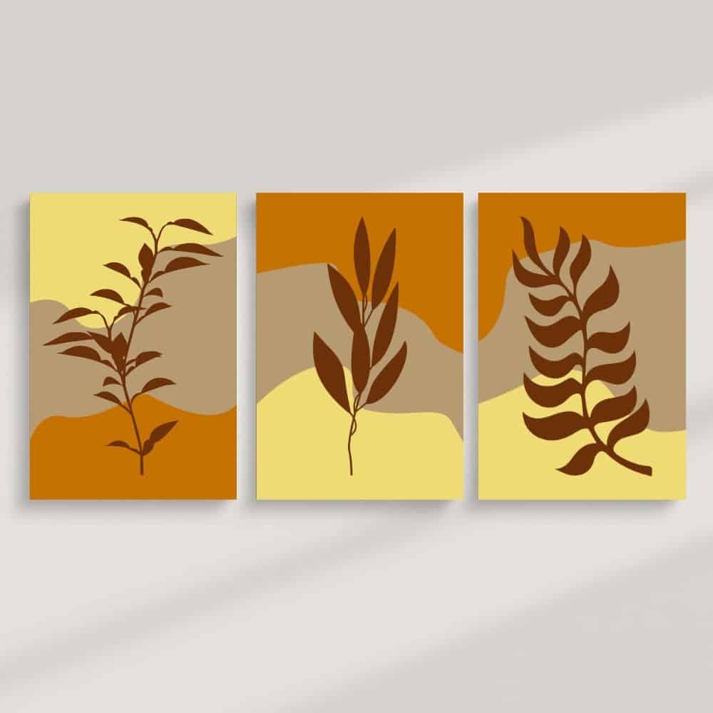 Earth Tone Botanical Trio – Boho Canvas Wall Art ()