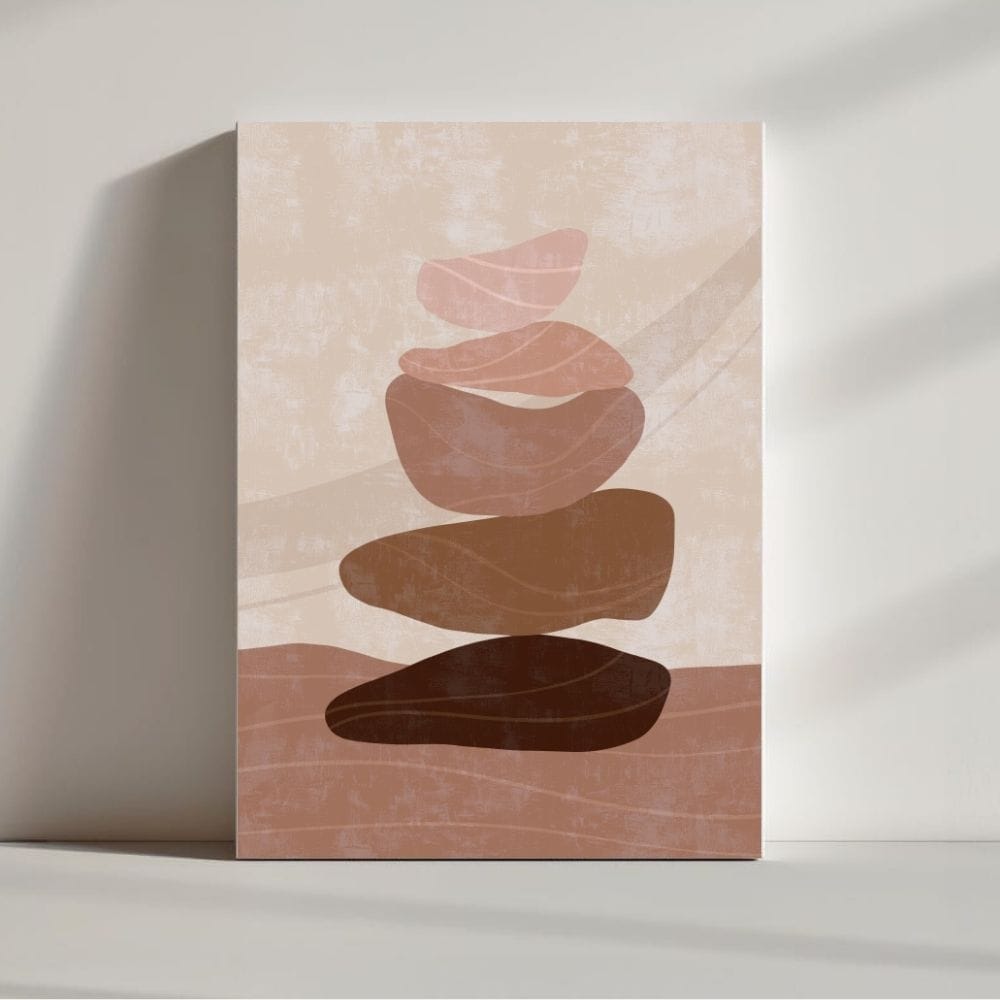 Earth Toned Rock Balance – Boho Zen Minimalist Canvas Art ()