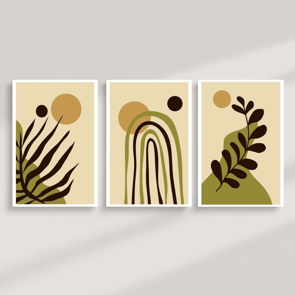 Earthy Abstract Botanicals – Boho Canvas Wall Art ()
