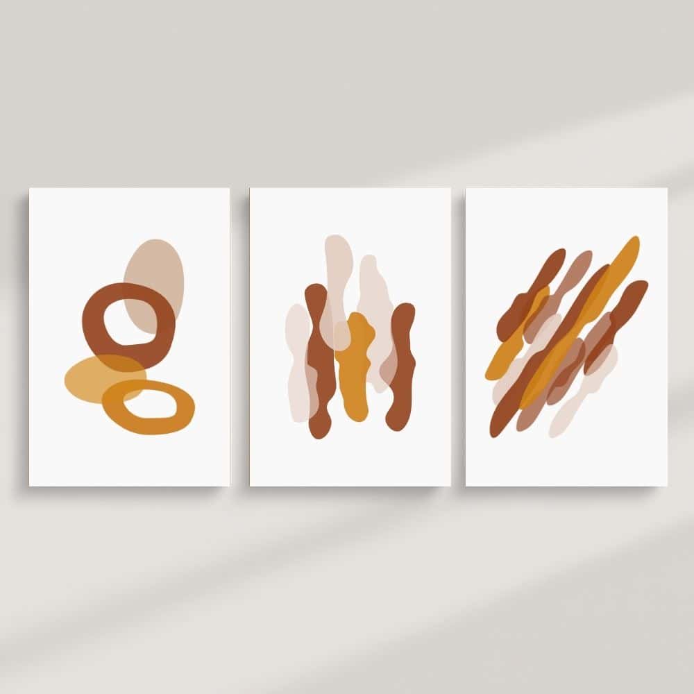 Earthy Abstract Forms Trio – Boho Canvas Wall Art ()