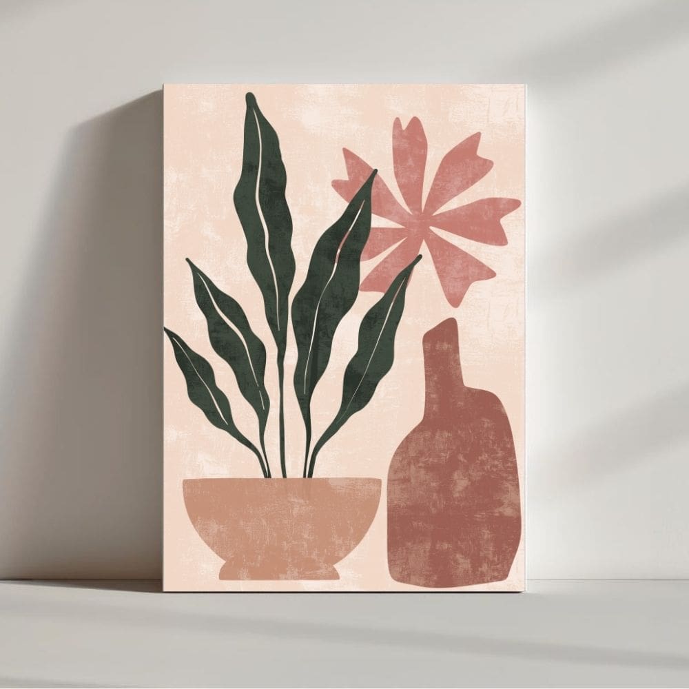 Earthy Botanical Still Life – Boho Canvas Wall Art ()