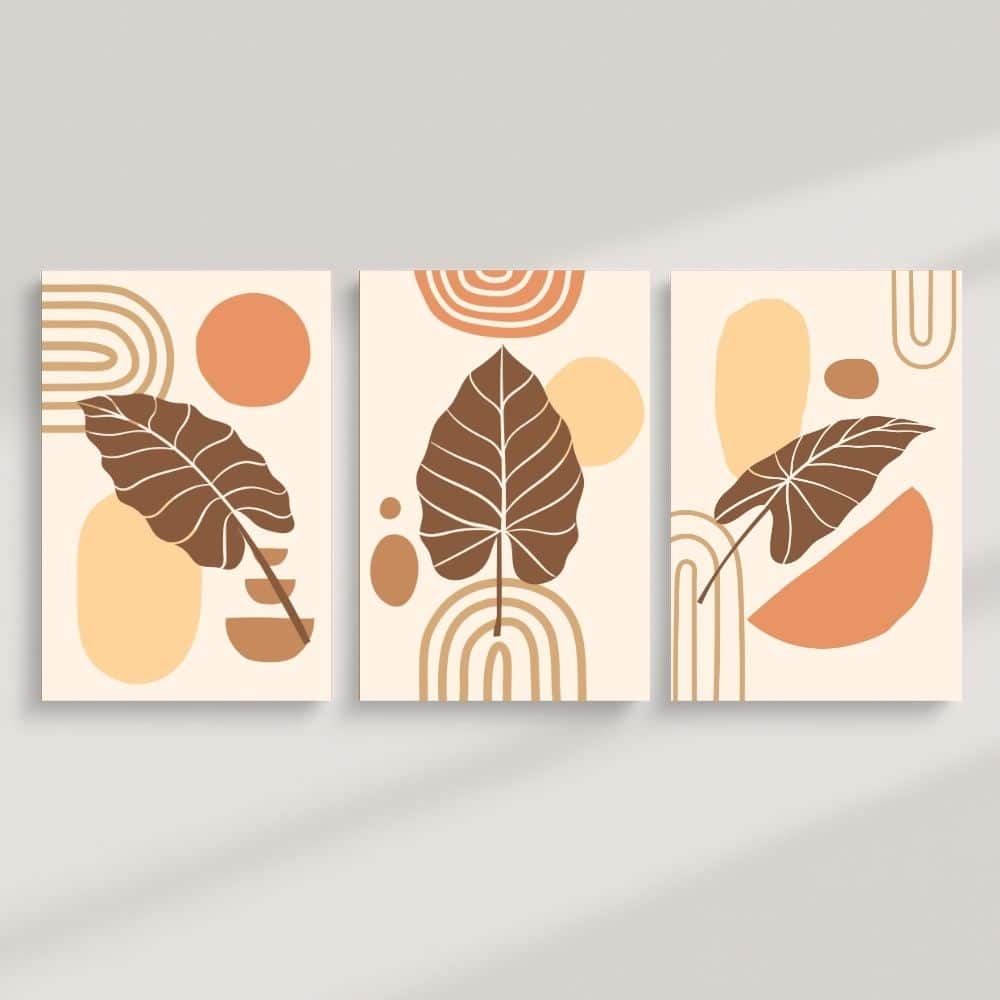Earthy Leaf Harmony Trio – Boho Canvas Wall Art ()