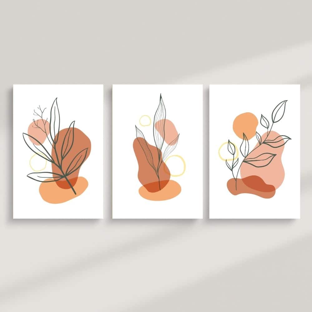 Earthy Line Botanical Trio – Boho Canvas Wall Art ()