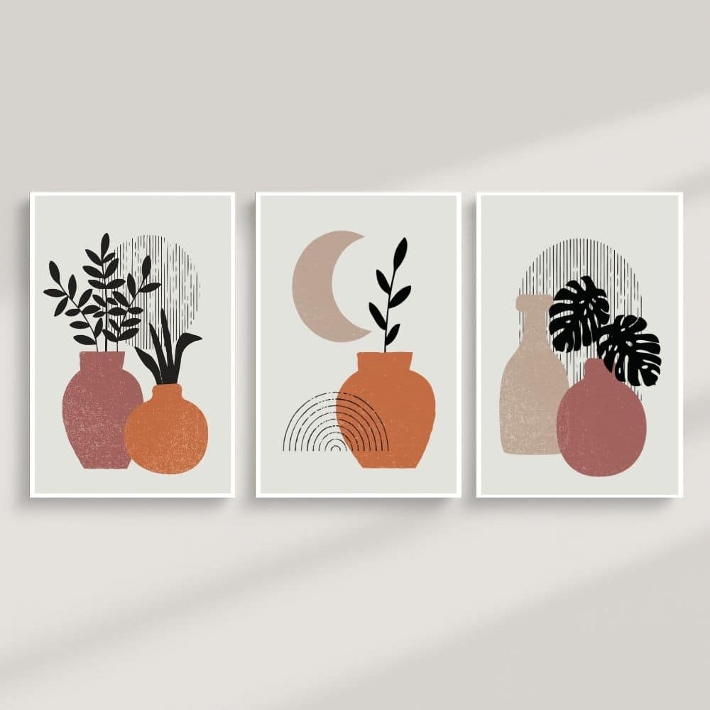 Earthy Vases & Moon Shadows – Boho Canvas Wall Art ()